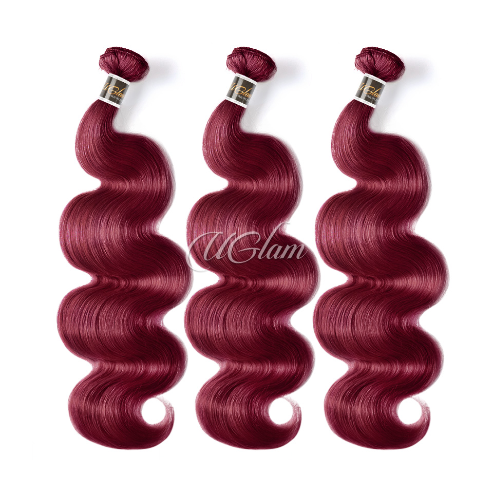 Uglam  99J# Burgundgy Body Wave 1/3/4 PCS Virgin Human Hair Bundles